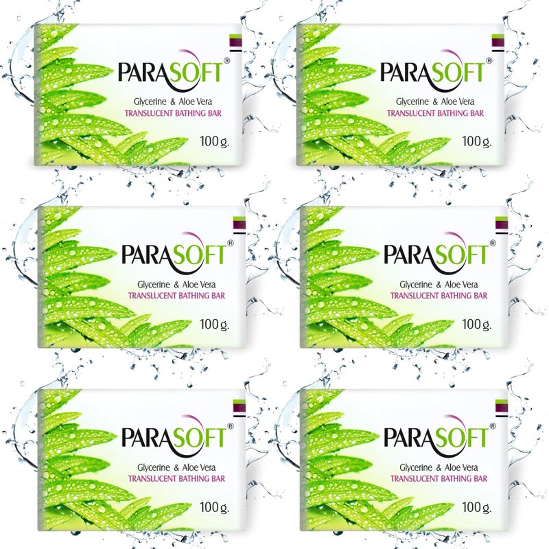 Parasoft Moisturising, Cleansing Body Soap with the Goodness of Aloe Vera & Glycerine For Dry Skin, Nourishing Daily Bathing Bar For Sensitive Skin -100 gm (Pack of 6) - Image 1